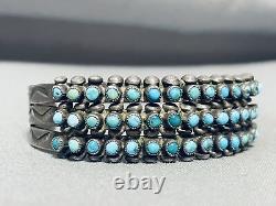 Optimum Early 1930's Vintage Zuni Snake Eyes Turquoise Sterling Silver Bracelet