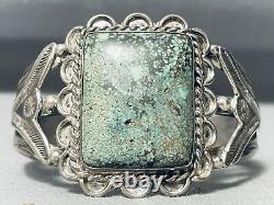 Opulent Early Vintage Navajo Green Turquoise Sterling Silver Bracelet