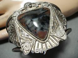 Opulent Early Vintage Navajo Petrified Wood Sterling Silver Thunderbird Bracelet