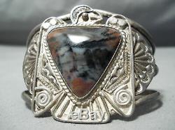 Opulent Early Vintage Navajo Petrified Wood Sterling Silver Thunderbird Bracelet