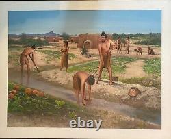 Original Painting of a Native American Hohokam Community showing early farming