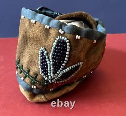 Pair Late 19th Early20thC. Assiniboine Native American Beaded Childs Mocassins