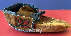 Pair Late 19th Early20thC. Assiniboine Native American Beaded Childs Mocassins
