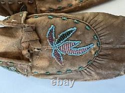 Pair Late 19th-early 20thC Native American Assiniboine Sioux Beaded Mocassins