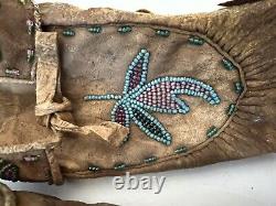 Pair Late 19th-early 20thC Native American Assiniboine Sioux Beaded Mocassins