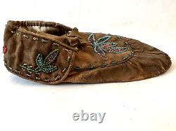 Pair Late 19th-early 20thC Native American Assiniboine Sioux Beaded Mocassins