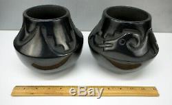 Pair RARE Early ROSE GONZALES Pots Native American BLACK Santa Clara Pottery