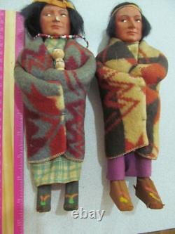 Pair early Skookum Bully Good Native American Indian Dolls 12