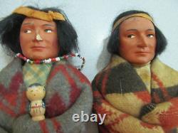 Pair early Skookum Bully Good Native American Indian Dolls 12