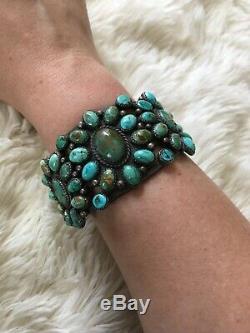 Published Early Navajo Turquoise and Silver Cluster Bracelet, 1930's
