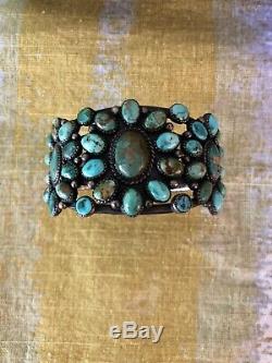 Published Early Navajo Turquoise and Silver Cluster Bracelet, 1930's