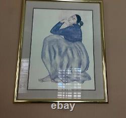 R C Gorman Native American Women Reflecting In Blue Early Lithograph Signed