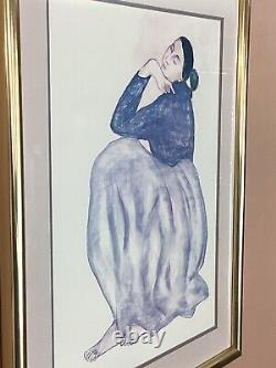 R C Gorman Native American Women Reflecting In Blue Early Lithograph Signed