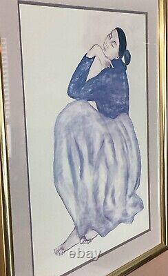 R C Gorman Native American Women Reflecting In Blue Early Lithograph Signed