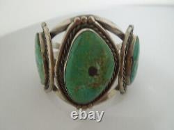 R987 Very Early Sterling Silver and Turquoise Fred Harvey Style cuff Bracelet