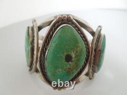 R987 Very Early Sterling Silver and Turquoise Fred Harvey Style cuff Bracelet