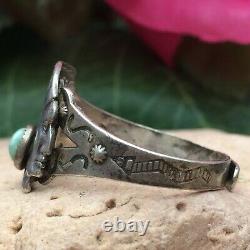 RARE EARLY 1930s FRED HARVEY ERA NATIVE AMERICAN TURQUOISE STERLING CHIEF RING