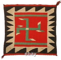 RARE EARLY 20TH C NAVAJO NAT AM SM 18x18 RED/SEPIA/CREAM/GRN HND WVN WOOL RUG