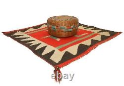 RARE EARLY 20TH C NAVAJO NAT AM SM 18x18 RED/SEPIA/CREAM/GRN HND WVN WOOL RUG