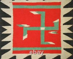 RARE EARLY 20TH C NAVAJO NAT AM SM 18x18 RED/SEPIA/CREAM/GRN HND WVN WOOL RUG