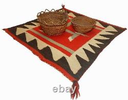 RARE EARLY 20TH C NAVAJO NAT AM SM 18x18 RED/SEPIA/CREAM/GRN HND WVN WOOL RUG