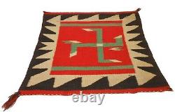 RARE EARLY 20TH C NAVAJO NAT AM SM 18x18 RED/SEPIA/CREAM/GRN HND WVN WOOL RUG