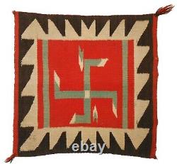 RARE EARLY 20TH C NAVAJO NAT AM SM 18x18 RED/SEPIA/CREAM/GRN HND WVN WOOL RUG