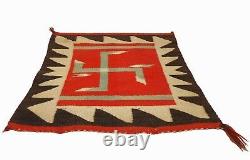 RARE EARLY 20TH C NAVAJO NAT AM SM 18x18 RED/SEPIA/CREAM/GRN HND WVN WOOL RUG