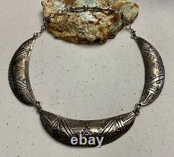 RARE EARLY Hopi Ralph Tawangyaouma Hand Stamped Sterling Panel Choker Necklace