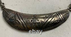 RARE EARLY Hopi Ralph Tawangyaouma Hand Stamped Sterling Panel Choker Necklace