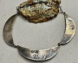 RARE EARLY Hopi Ralph Tawangyaouma Hand Stamped Sterling Panel Choker Necklace