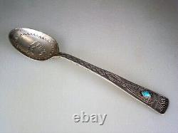 RARE EARLY NAVAJO HANDWROUGHT INGOT SILVER SPOON with TURQUOISE STONE