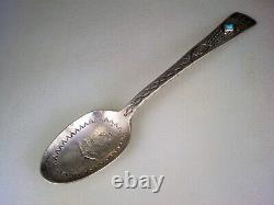 RARE EARLY NAVAJO HANDWROUGHT INGOT SILVER SPOON with TURQUOISE STONE