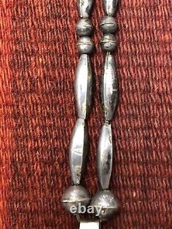 RARE EARLY NAVAJO PEARL BENCH BEADS SLAG STERLING SILVER TURQUOISE Vtg NECKLACE