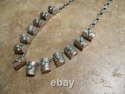 RARE EARLY Navajo Sterling Silver Turquoise TREASURE CHEST Necklace