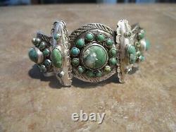 RARE Early 1900's ZUNI 900 Coin Silver Turquoise CLUSTER Bracelet