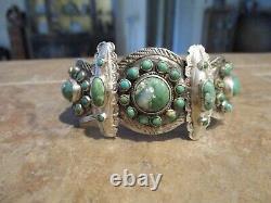 RARE Early 1900's ZUNI 900 Coin Silver Turquoise CLUSTER Bracelet