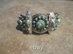 RARE Early 1900's ZUNI 900 Coin Silver Turquoise CLUSTER Bracelet