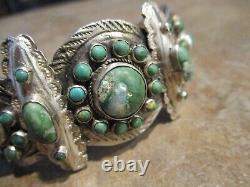 RARE Early 1900's ZUNI 900 Coin Silver Turquoise CLUSTER Bracelet