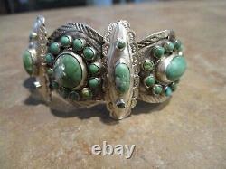 RARE Early 1900's ZUNI 900 Coin Silver Turquoise CLUSTER Bracelet