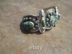 RARE Early 1900's ZUNI 900 Coin Silver Turquoise CLUSTER Bracelet