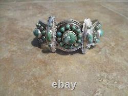 RARE Early 1900's ZUNI 900 Coin Silver Turquoise CLUSTER Bracelet