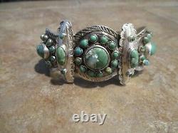 RARE Early 1900's ZUNI 900 Coin Silver Turquoise CLUSTER Bracelet