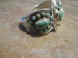 RARE Early 1900's ZUNI 900 Coin Silver Turquoise CLUSTER Bracelet