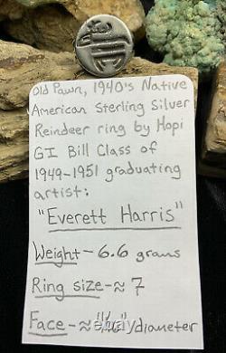 RARE! Early, 1940s Hopi Everett Harris Sterling Silver Reindeer Ring, 6.6g