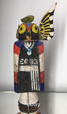 RARE Early Owl Sun-Face Stamp Kachina Hopi Route 66 Native American Wood Carve