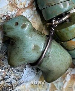 RARE Early Zuni LEEKYA DEYUSE Turquoise Carved Fetish Bear Pendant With Necklace