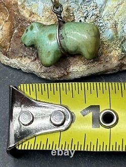 RARE Early Zuni LEEKYA DEYUSE Turquoise Carved Fetish Bear Pendant With Necklace