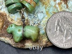 RARE Early Zuni LEEKYA DEYUSE Turquoise Carved Fetish Bear Pendant With Necklace