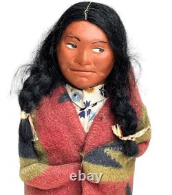 RARE LEFT LOOKING Antique SKOOKUM NATIVE AMERICAN Woman Early 1900's 11 Tall